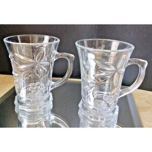 Elegant Set E Crystal Pressed Cut Clear Coffee Tea Mugs Cups 4"X 3"New